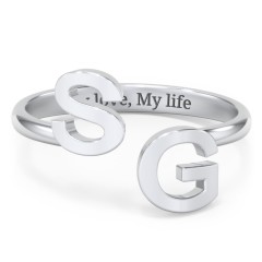Double Initial Open Cuff Ring – 10K Yellow Gold