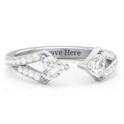 Double Heart Birthstone Open Cuff Ring with Accents