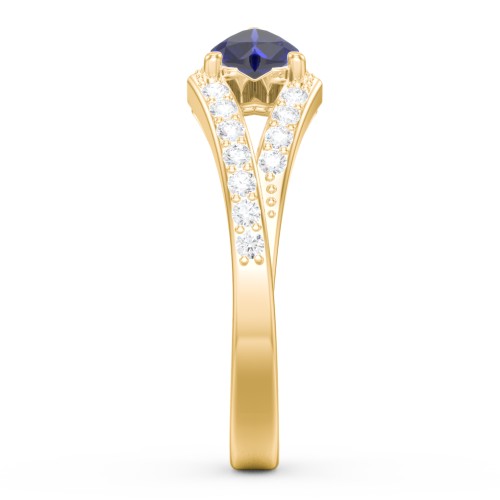 Double Heart Birthstone Open Cuff Ring with Accents – 18K Gold Plated Silver with Amethyst, Blue Sapphire, and White Premium Zirconia