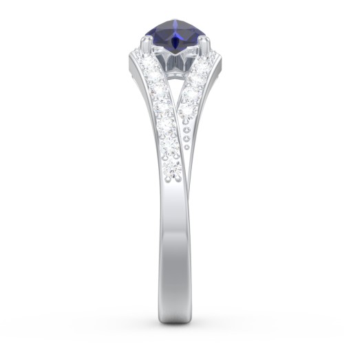 Double Heart Birthstone Open Cuff Ring with Accents – Sterling Silver with Amethyst, Blue Sapphire, and White Premium Zirconia