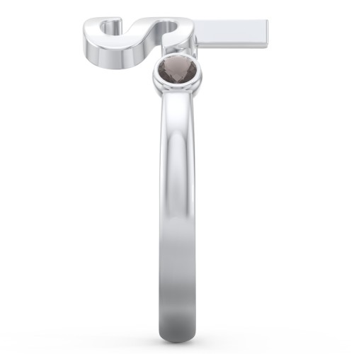 Double Initial Open Cuff Ring with Birthstones