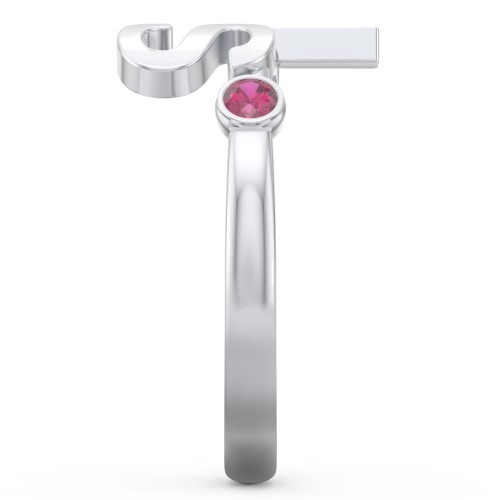 Double Initial Open Cuff Ring with Birthstones