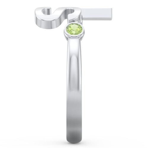 Double Initial Open Cuff Ring with Birthstones