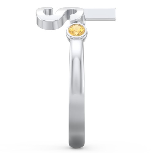 Double Initial Open Cuff Ring with Birthstones