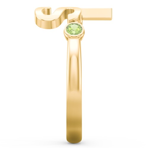 Double Initial Open Cuff Ring with Birthstones