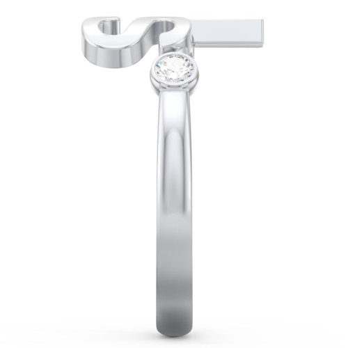 Double Initial Open Cuff Ring with Birthstones – Sterling Silver with Cubic Zirconia