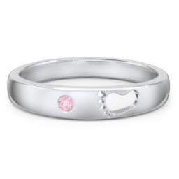 Baby Footprint Cutout Band with Birthstone