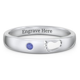 Baby Footprint Cutout Band with Birthstone