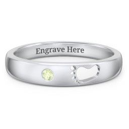 Baby Footprint Cutout Band with Birthstone