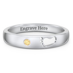 Baby Footprint Cutout Band with Birthstone