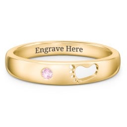 Baby Footprint Cutout Band with Birthstone
