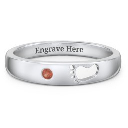 Baby Footprint Cutout Band with Birthstone in 925 Sterling Silver with Garnet