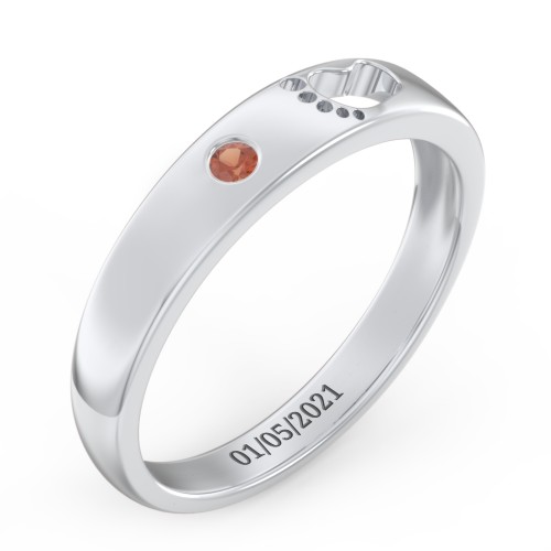 Baby Footprint Cutout Band with Birthstone – Sterling Silver with Garnet