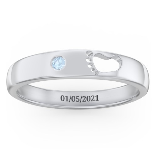 Baby Footprint Cutout Band with Birthstone