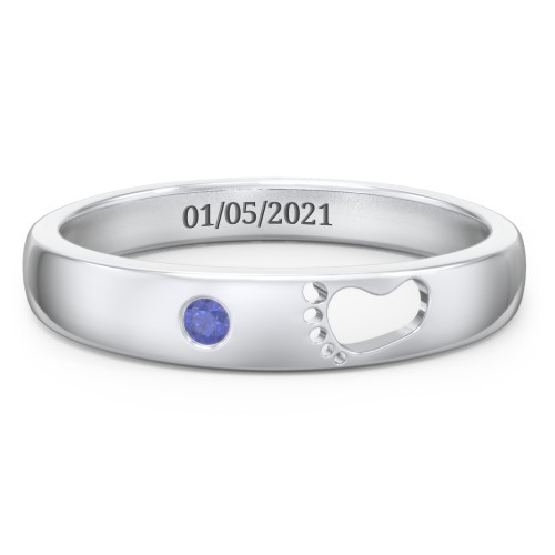 Baby Footprint Cutout Band with Birthstone