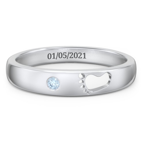 Baby Footprint Cutout Band with Birthstone