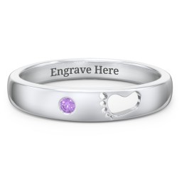 Baby Footprint Cutout Band with Birthstone in 925 Sterling Silver with Amethyst