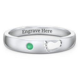 Baby Footprint Cutout Band with Birthstone in 925 Sterling Silver with Emerald