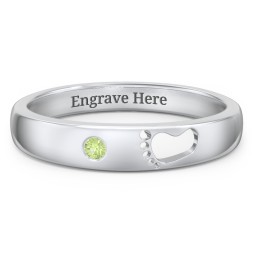 Baby Footprint Cutout Band with Birthstone in 925 Sterling Silver with Peridot