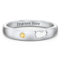 Baby Footprint Cutout Band with Birthstone in 925 Sterling Silver with Citrine