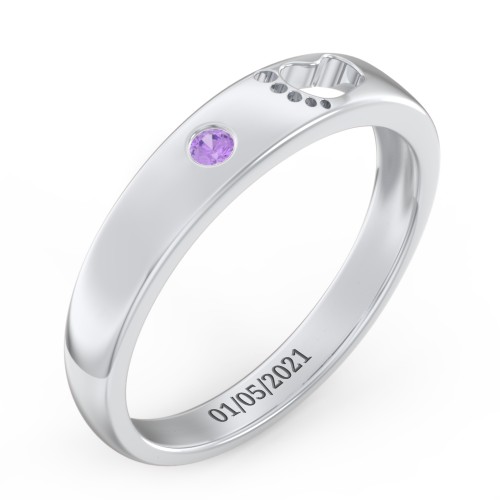 Baby Footprint Cutout Band with Birthstone – Sterling Silver with Amethyst