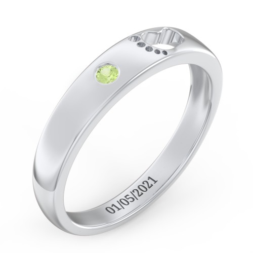 Baby Footprint Cutout Band with Birthstone – Sterling Silver with Peridot