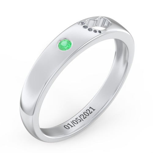 Baby Footprint Cutout Band with Birthstone – Sterling Silver with Emerald