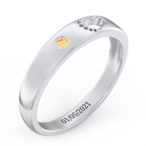 Baby Footprint Cutout Band with Birthstone – Sterling Silver with Citrine