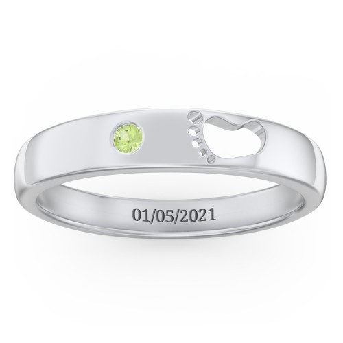 Baby Footprint Cutout Band with Birthstone – Sterling Silver with Peridot