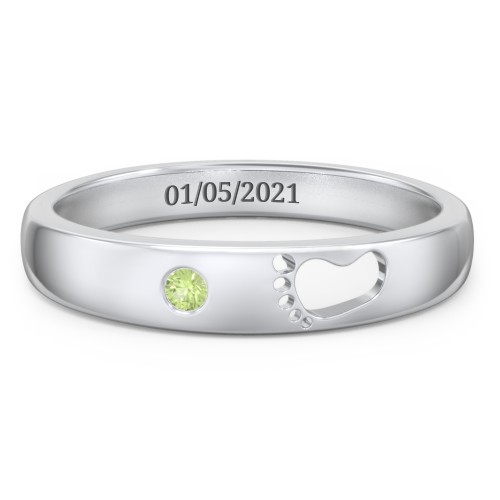 Baby Footprint Cutout Band with Birthstone – Sterling Silver with Peridot