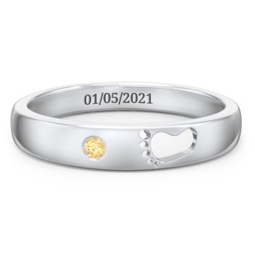 Baby Footprint Cutout Band with Birthstone – Sterling Silver with Citrine