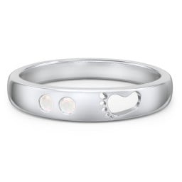 Baby Footprint Cutout Band with 2 Birthstones