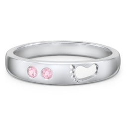 Baby Footprint Cutout Band with 2 Birthstones