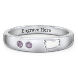 Baby Footprint Cutout Band with 2 Birthstones
