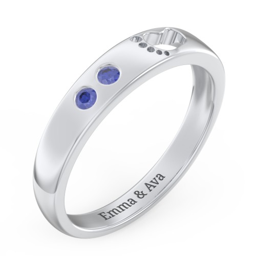 Baby Footprint Cutout Band with 2 Birthstones