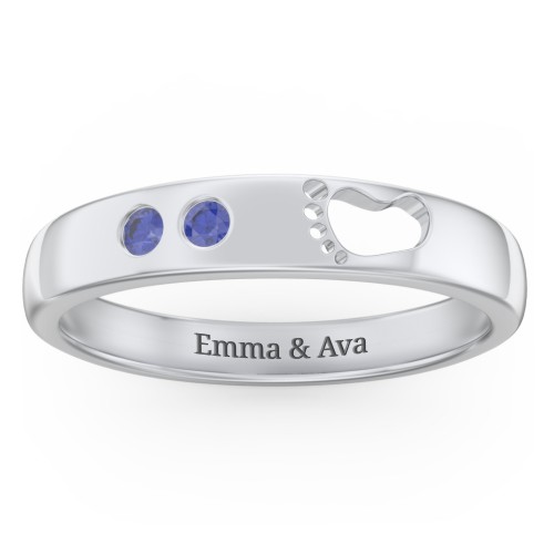 Baby Footprint Cutout Band with 2 Birthstones