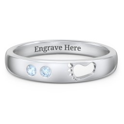 Baby Footprint Cutout Band with 2 Birthstones in 925 Sterling Silver with Blue Topaz