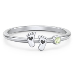 Dainty Baby Feet Ring with Birthstone