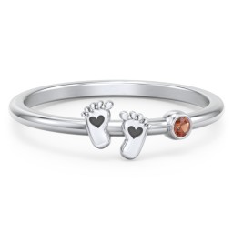 Dainty Baby Feet Ring with Birthstone in 925 Sterling Silver with Garnet