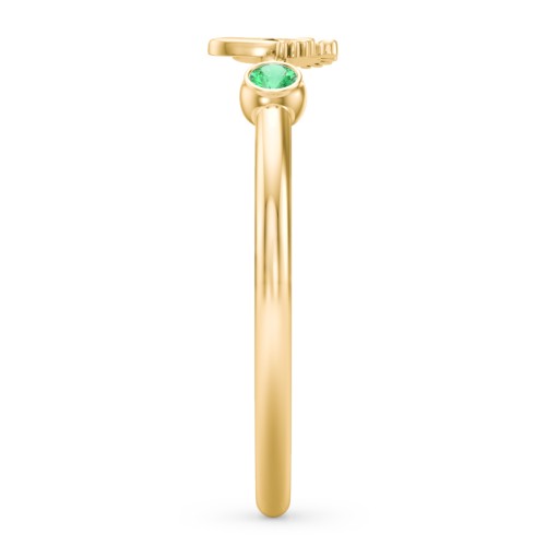 Dainty Baby Feet Ring with Birthstone – 10K Yellow Gold with Emerald