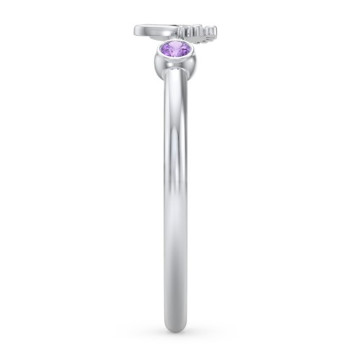 Dainty Baby Feet Ring with Birthstone – Sterling Silver with Amethyst