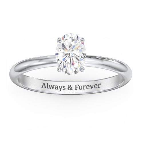 1 ct. (7x5mm) Oval Solitaire Moissanite Engagement Ring – 10K White Gold with Moissanite