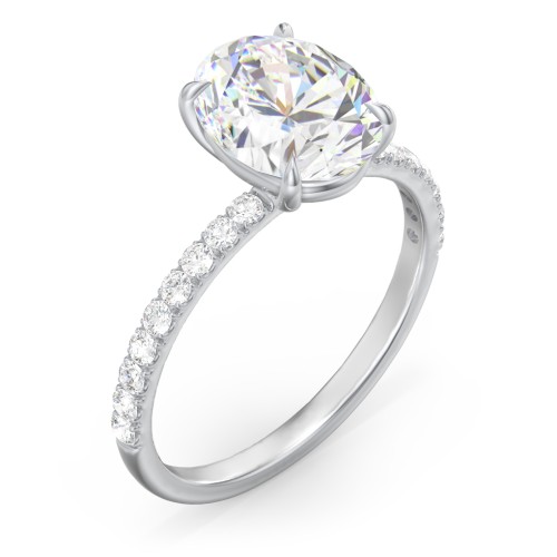 3 ct. (10x8mm) Oval Moissanite Engagement Ring With 1.5mm Side Stones – 10K White Gold with Moissanite and Lab Diamond
