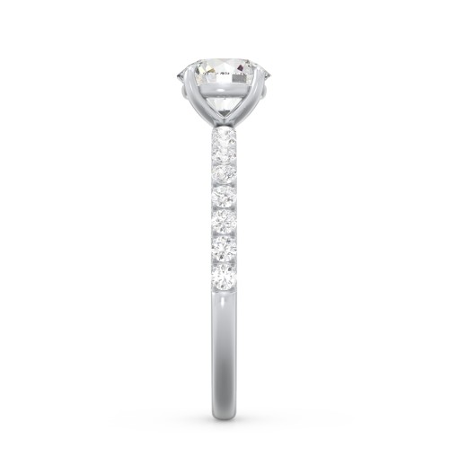 1 ct. (6.5mm) Moissanite Engagement Ring With 1.5mm Side Stones – 10K White Gold with Moissanite and Lab Diamond