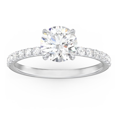 1.5 ct. (7.5mm) Moissanite Engagement Ring With 1.5mm Side Stones – 10K White Gold with Moissanite and Lab Diamond
