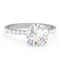 2.5 ct. (8.5mm) Moissanite Engagement Ring With 1.5mm Side Stones – 10K White Gold with Moissanite and Lab Diamond