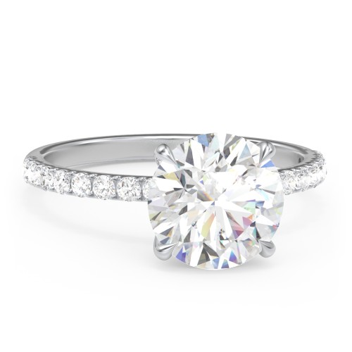 3 ct. (9mm) Moissanite Engagement Ring With 1.5mm Side Stones – 10K White Gold with Moissanite and Lab Diamond