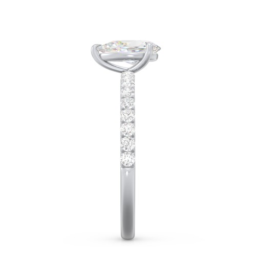 1 ct. (8x5mm) Pear Moissanite Engagement Ring With 1.5mm Side Stones – 10K White Gold with Moissanite and Lab Diamond