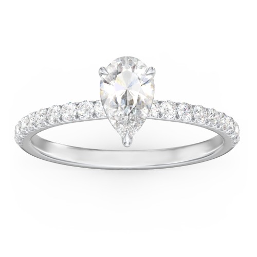 1 ct. (8x5mm) Pear Moissanite Engagement Ring With 1.5mm Side Stones – 10K White Gold with Moissanite and Lab Diamond