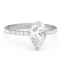 2.5 ct. (10.5x7mm) Pear Moissanite Engagement Ring With 1.5mm Side Stones – 10K White Gold with Moissanite and Lab Diamond